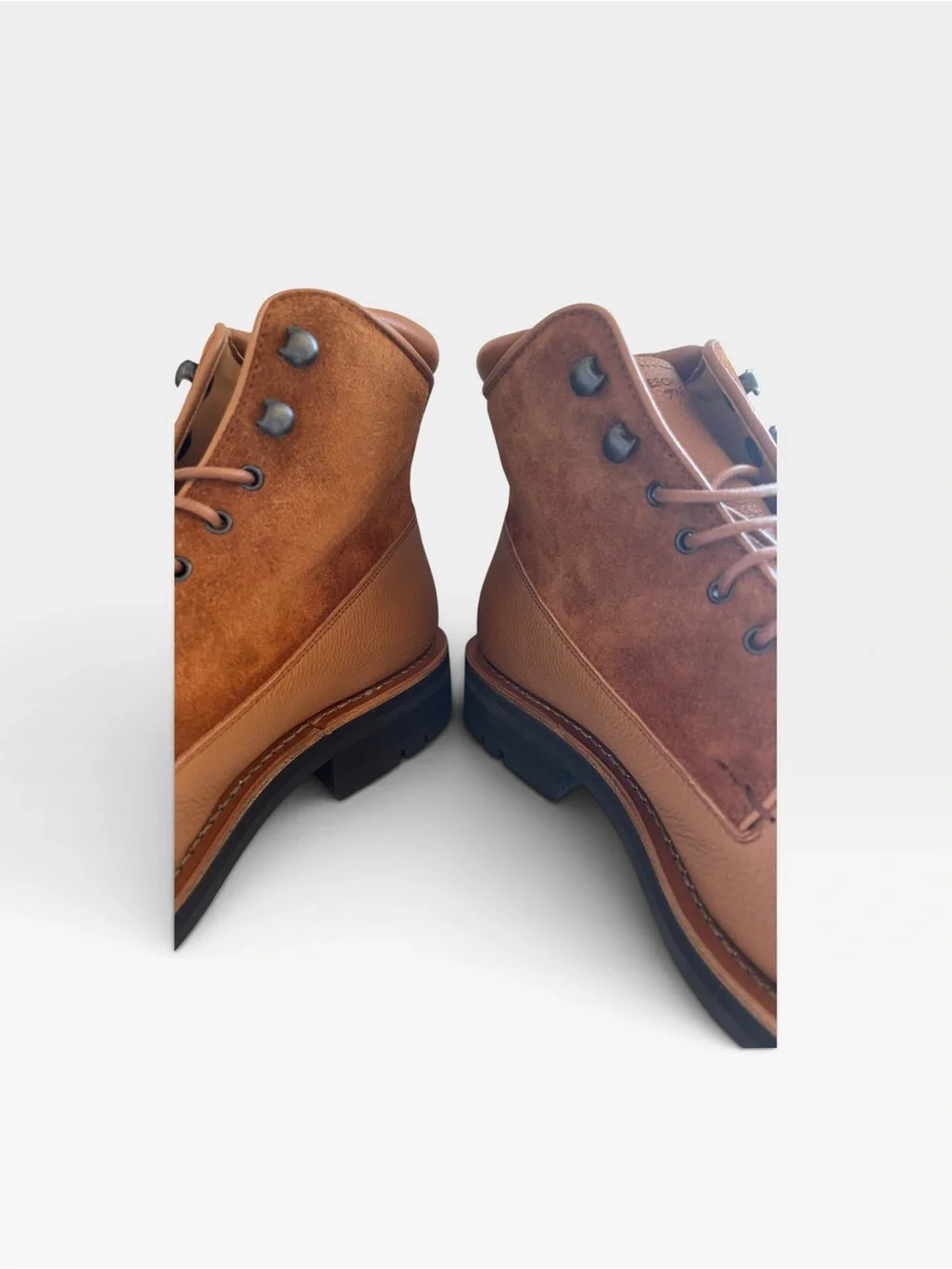 Heschung Raphia Boxing in Cognac Brown Leather Lace-Up Boots UK7 = US 7.5-8 New